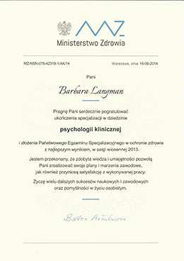 Dyplom Psychologii Klinicznej
